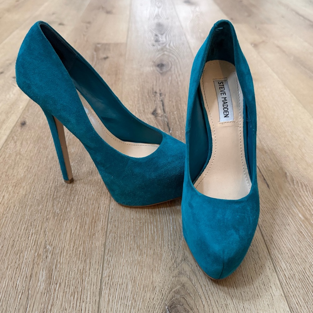 Steve Madden Babylonn Turquoise Suede Heels 8